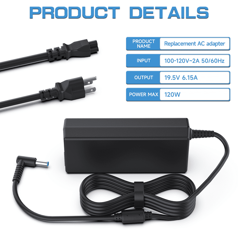 19.5V 6.15A 120W AC Adapter Laptop Charger for HP Envy 15 15t 17 M6 M7  15t-j000 15-j008tx 15-j051nr 17t-j100 17-1006tx 17-1007tx M7-j078ca  Sleekbook