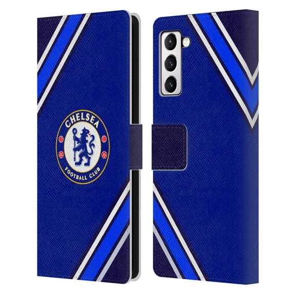 Head Case Designs Officially Licensed Chelsea Football Club Crest Stripes Leather Book Wallet Case Cover Compatible with Samsung Galaxy S21+ 5G