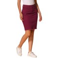 thumbnail image 4 of Falda de mezclilla INSPIRE CHIC para mujer, casual, desgastada, hasta la rodilla, en talla XL, color rojo profundo, 4 of 6
