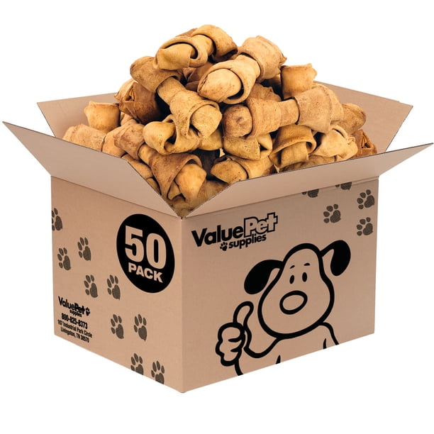 New Valuebull Usa Rawhide Dog Bones Premium Thick Cut Rawhide 6 7 Inch Peanut Butter Flavor 50 Count Walmart Com