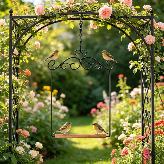 Hummingbird Swing Hanging Bird Perch Iron Frame with Chain for Outdoor Garden Patio Feeder Area Black