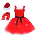 thumbnail image 3 of Adorable Girl Christmas Outfit  Snow Tulle Patchwork Slip Dress with Hat Scarf, 3 of 8