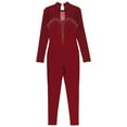 thumbnail image 3 of TiaoBug Womens Gymnastic Leotard Sheer Mesh Full Body Long Sleeve Figure Skating Dance Bodysuit Burgundy XL, 3 of 5