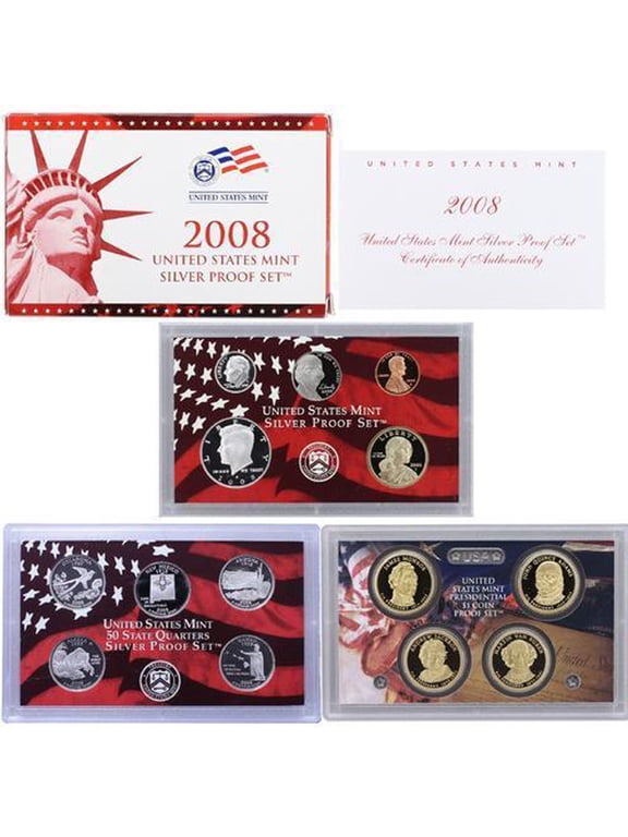 Collectible 2008 Silver Proof Set - U.S. Mint 14-Coin Set - Includes Presidential Dollars & Silver Quarters