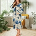 thumbnail image 3 of Xoenoiee Blue Hydrangea Flower Print Women Zipper Robe Long Housecoat Zip Up Bathrobes Full Length Nightgown Loungewear with Pockets, XL, 3 of 7