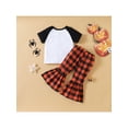 thumbnail image 3 of Wassery Halloween Baby Boy Clothes 6M 12M 24M 3T 4T 5T Toddler Kids Outfits Long Sleeve Letter Pumpkin Print T-Shirt Top Plaid Flare Pants Casual Fall Outfit 0-18M, 3 of 9