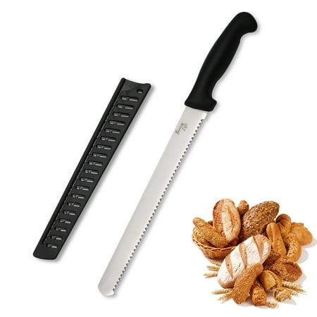

Breezylife 10 inch Black Handle Wide Wavy Edge Bread Knife with Knife Sheath