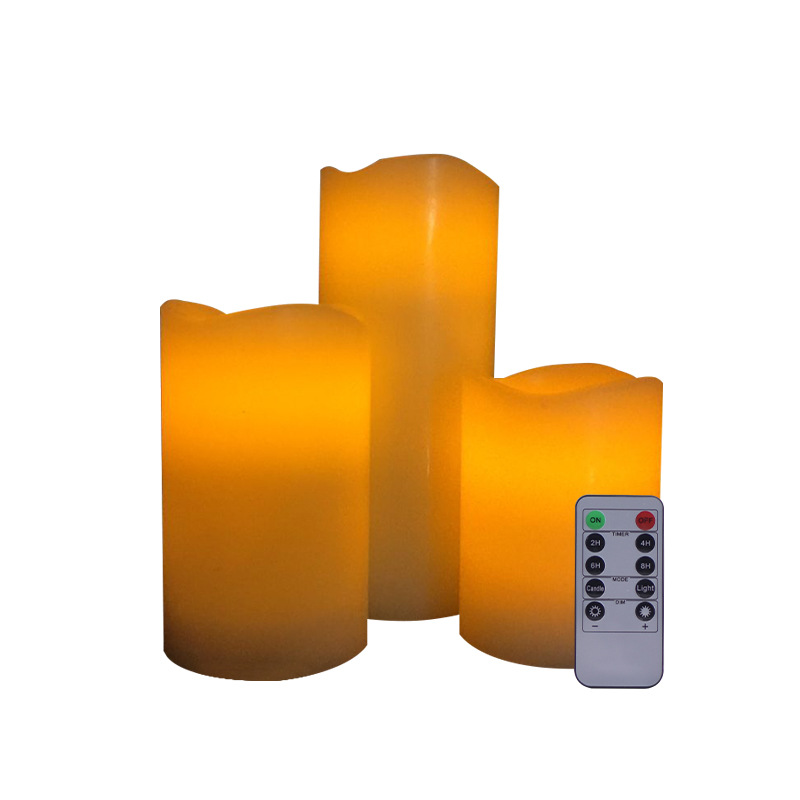 Illuminated LED Flameless candles with remote control, pink in set of 3