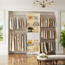 Homieasy 4-8 FT Walk-in Closet Organizer Tower, 2 Wooden Drawers 5 Hang Rods, Built-in Shelves, Fit 60-96'' Closet Systems,White