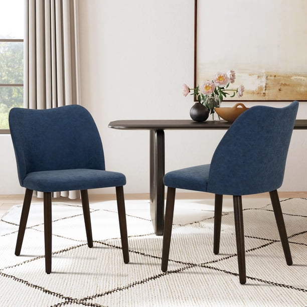 Sillas de Comedor COLAMY Juego de 2 en Cuero PU Azul con Patas de Madera