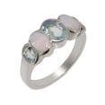 thumbnail image 1 of LBG British Made Classic Solid 10k White Gold Natural Aquamarine & Opal Womens Band Ring - 33 size options - Size 5.25, 1 of 6