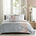 thumbnail image 3 of Madison Park Lola 6-Piece Cotton Quilt Set with Throw Pillows in Gray/Blush, 3 of 5
