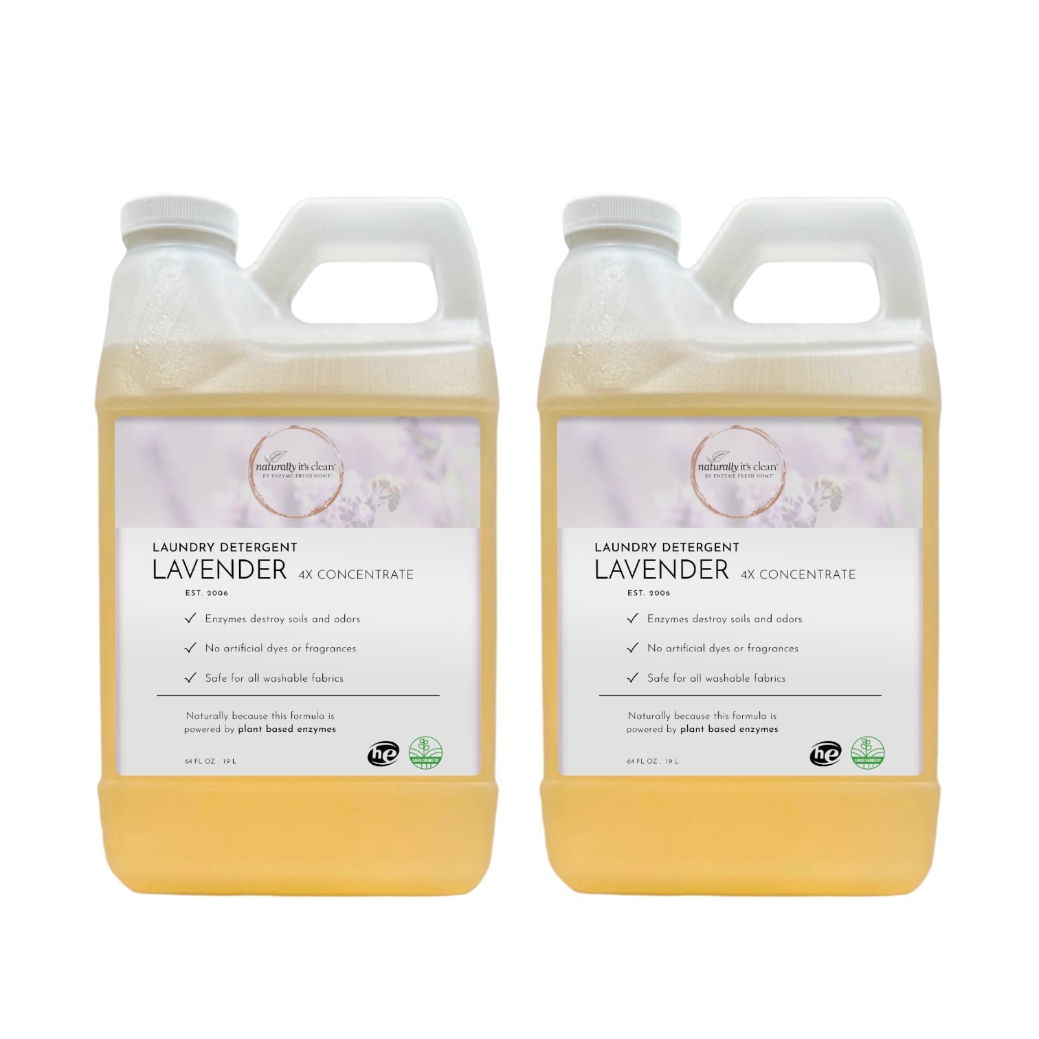 Naturally It's Clean Lavender Scented Laundry Detergent, Up to 170 Loads, Eco-Friendly, Gentle, 64 oz, 2 Pack, Lavender, Color Safe
