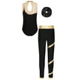 thumbnail image 3 of Kaerm Kids Girls Gymnastic Yoga Ballet Dance Suit Metallic Ice Skating Bodysuit Leotard with Legging Gold&Black 8, 3 of 7