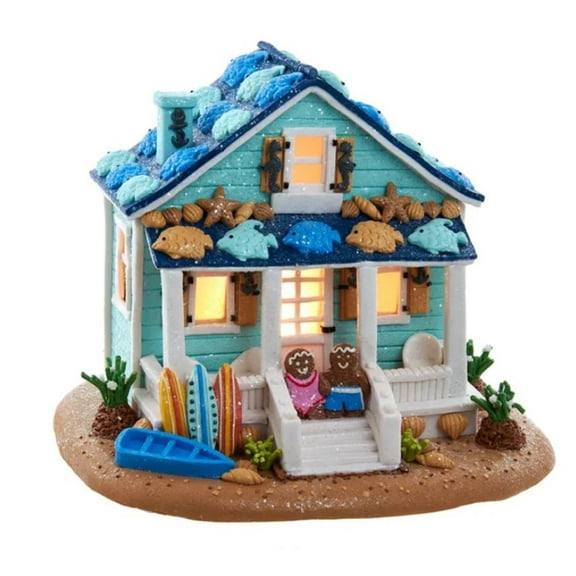 Kurt Adler Pre-Lit Gingerbread Beach House Table Piece, 8"
