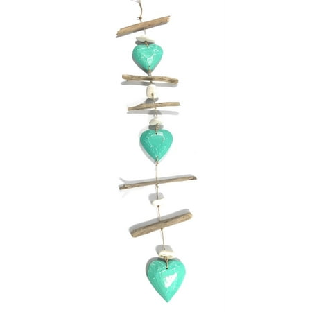 Driftwood Garland Hearts w/ White Stone 40" Turquoise - Cottage Accents | #lis31006100t