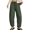 thumbnail image 2 of Women's Baggy Wide Leg Palazzo Pants Harem Pants Petite Linen Pants Drawstring Boho Barrel Sweatpants Summer Casual Flowy Breathable Trousers Beach Vacation, Spring Summer Fall, Army Green M, 2 of 9