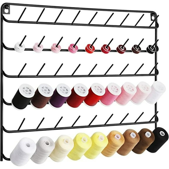 Thread Holder Wall 54 Spools Thread Rack Embroidery Spool Thread Organizer Wall Mounted with Hanging Tools for Quilting Black Metal