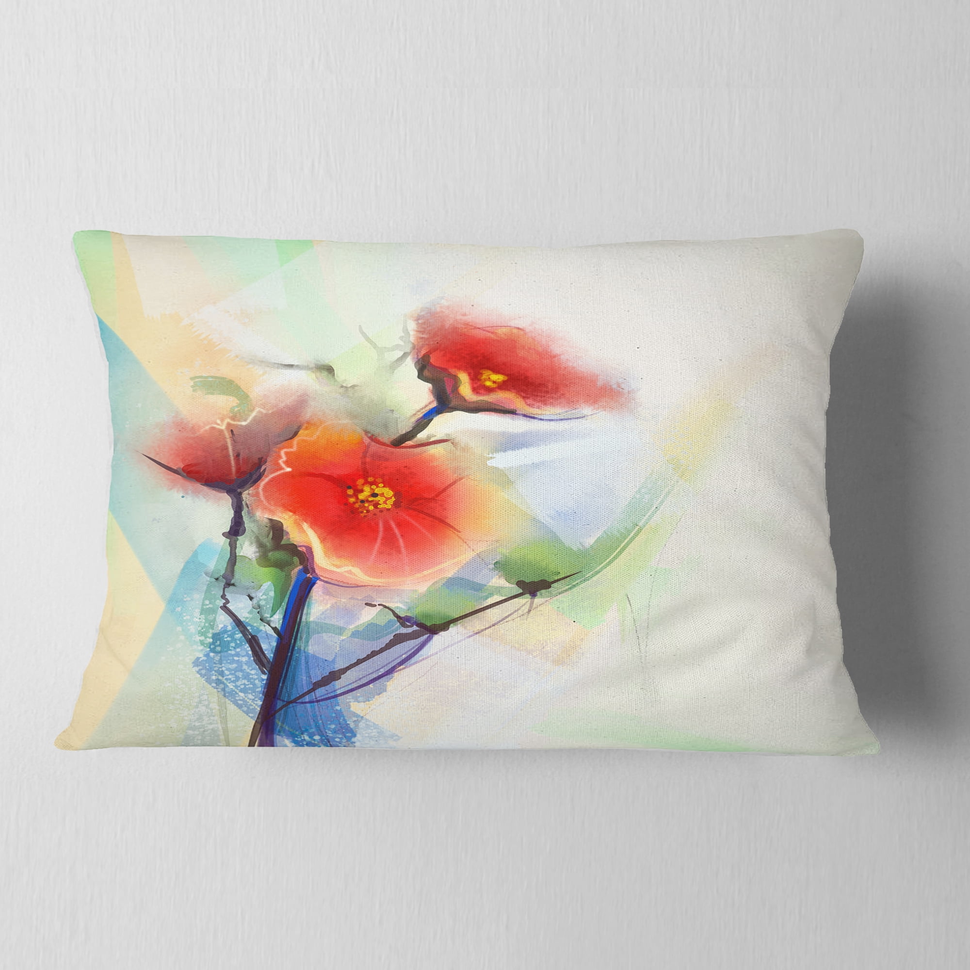 Designart Red Poppy Flowers on Grunge Back - Floral Throw Pillow - 12x20