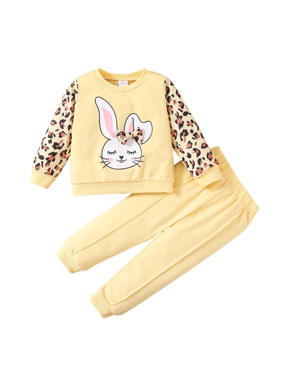 Toddler Baby Girl Clothes 1T 2T 3T 4T 5T Fall Winter Outfits Long Sleeve Sweatshirt + Pants Sets for Girls 6 9 12 18 24 Months Pajamas & Dailywear Set3-4 YearsYellow