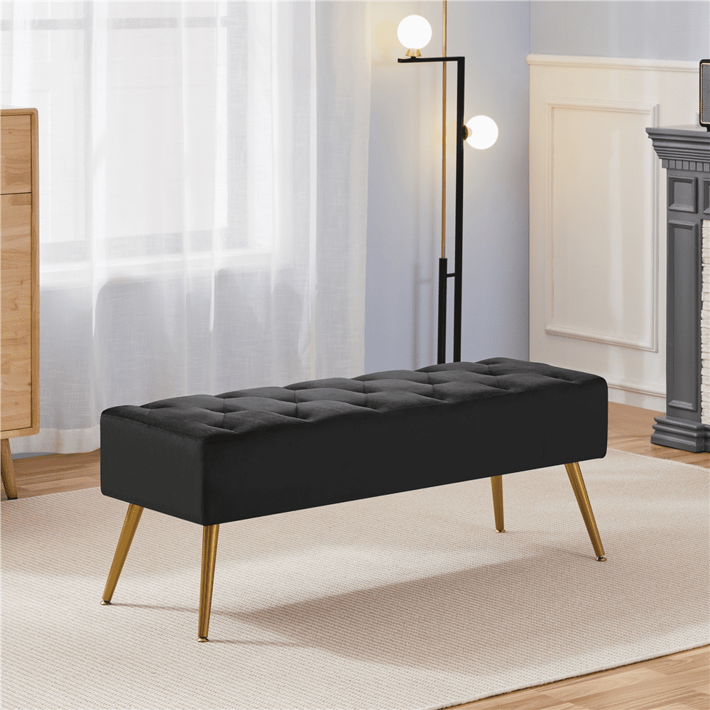 Yaheetech Upholstered Footstool with Adjustable Feet, Black