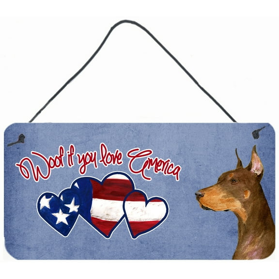 Carolines Treasures SS4980DS612 Woof if you love America Doberman Wall or Door Hanging Prints 6HX12W multicolor