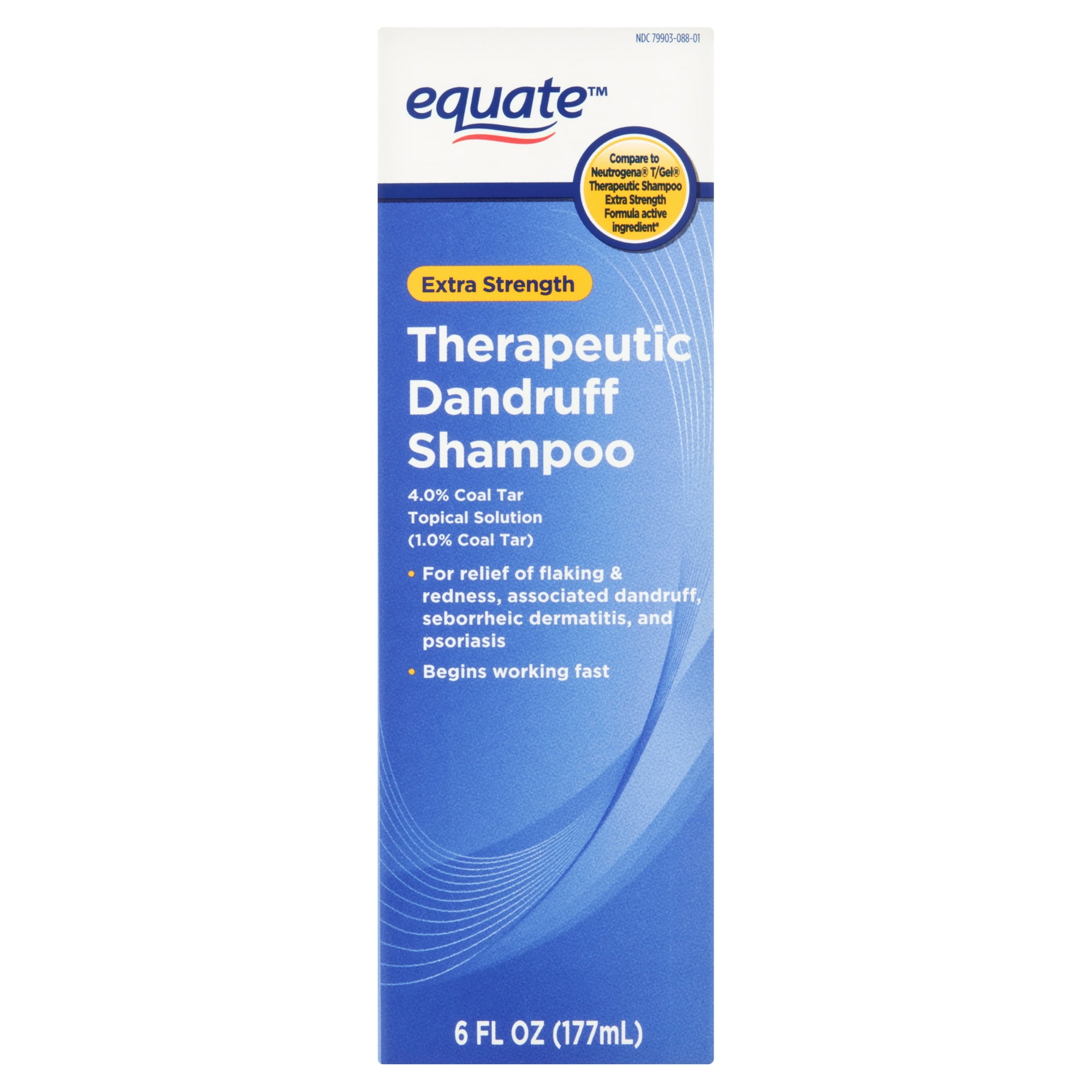 Equate Extra Strength Anti Dandruff Shampoo with 4.0% Coal Tar for Scalp and Hair Care, 6 fl oz, Compare to Neutrogena T/Gel