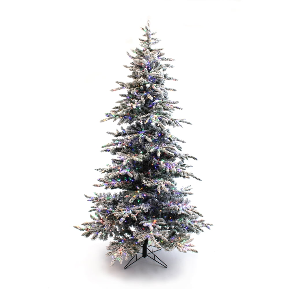 7.5' Prelit Flocked Norway Spruce Tree Multifunction Dia 54