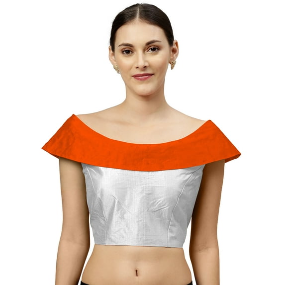 eloria Women's Blouse Boat Neck With Filler Sleeveless Top Color: Silver & Saffron | Size: 34