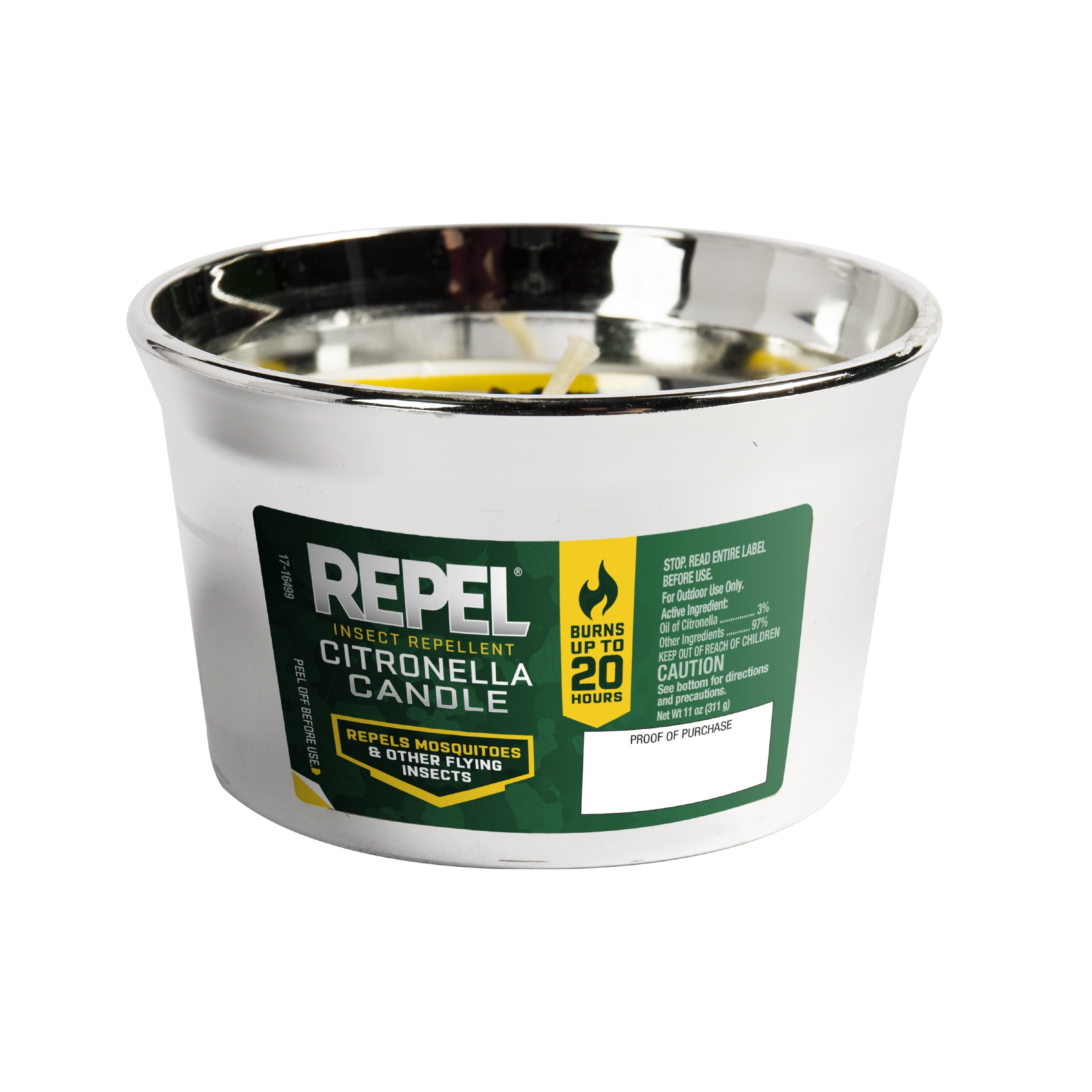 Repel Insect Repellent Citronella Candle, Silver, 11oz