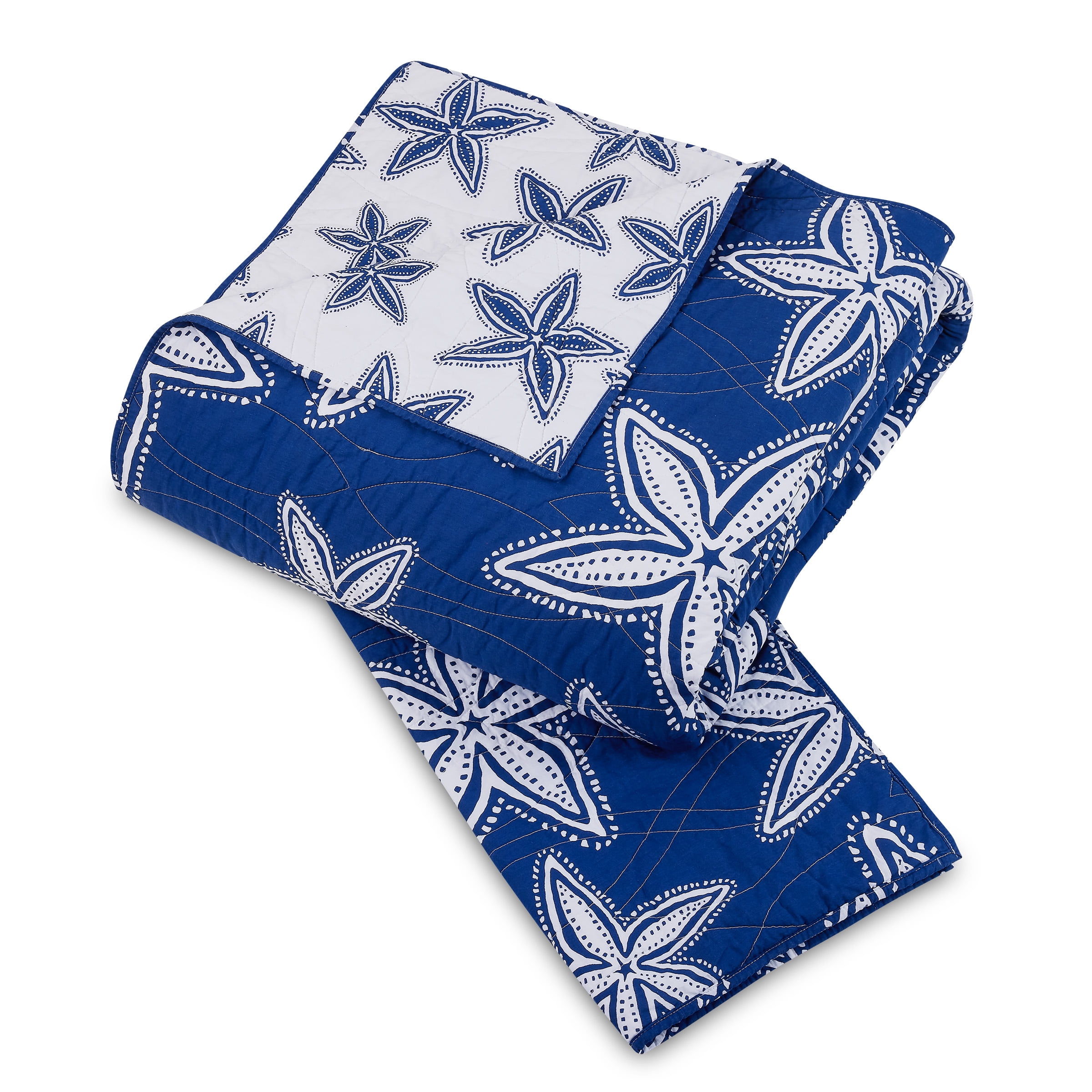 Makers Collection Sea Star Navy Cotton 3-Piece Quilt Set, Full/Queen
