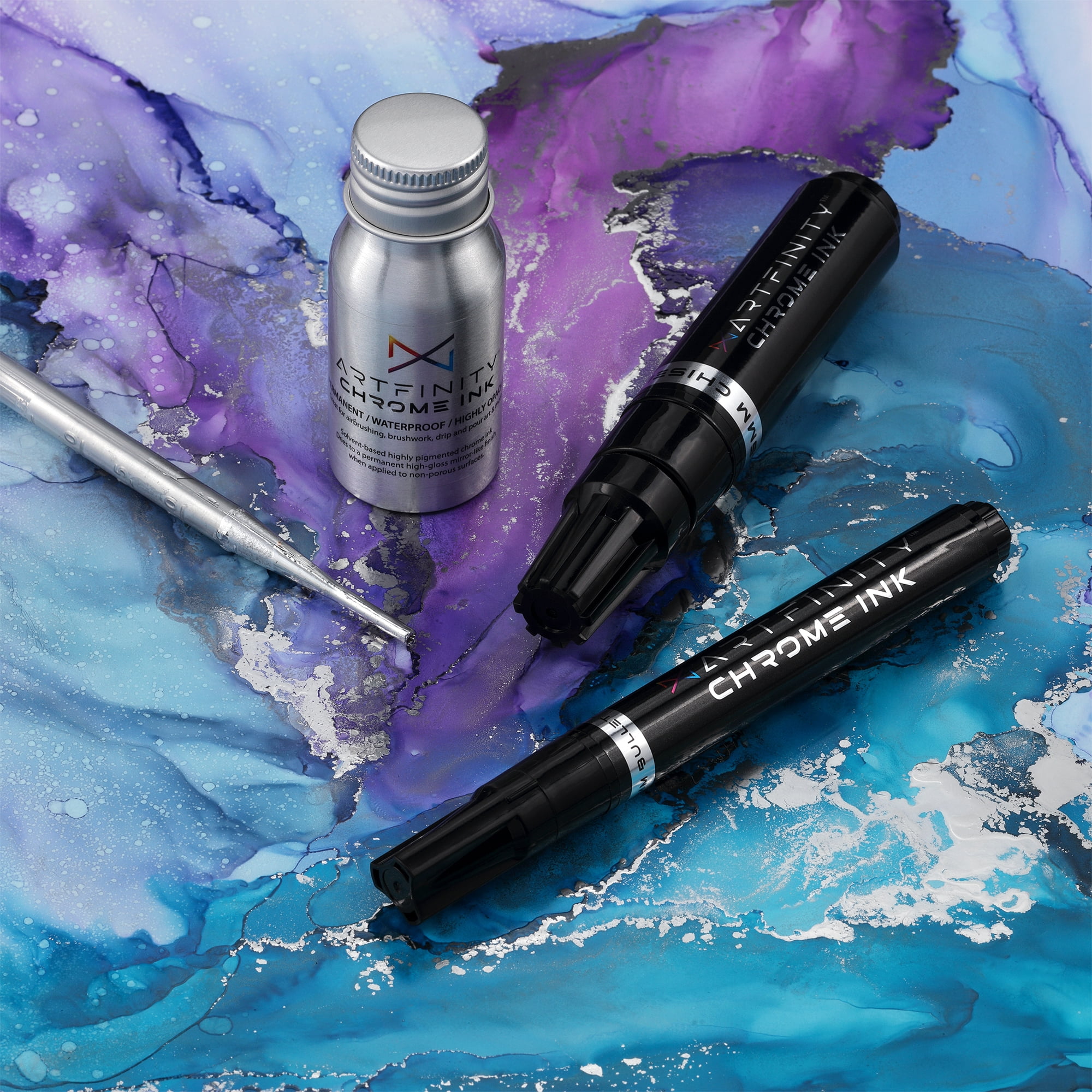 Artfinity Rich MetAllic Markers - Professional MetAllic Markers for Artists, Drawing, CAlligraphy, & More! - [Chrome - 8.5mm Chisel Nib]