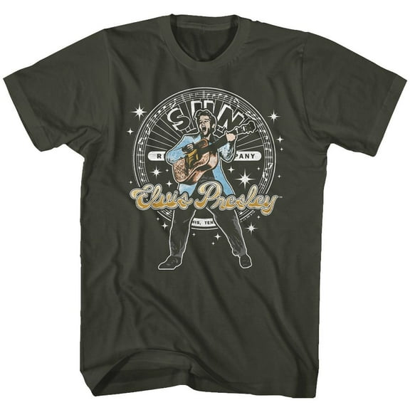 Elvis Presley Sun Records Circle And Sparkles Smoke Adult T-Shirt