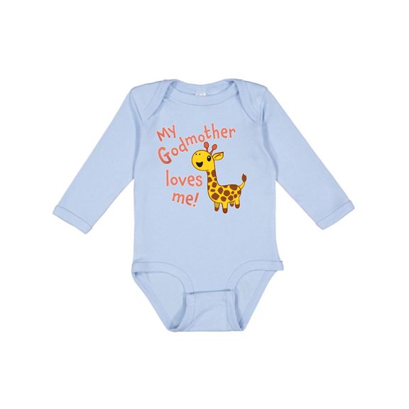 Inktastic My Godmother Loves Me- Cute Giraffe Boys or Girls Long Sleeve Baby Bodysuit