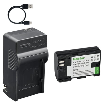Kastar 1-Pack Battery and AC & USB-C Charger, Compatible with Canon LP-E6, LP-E6N, LP-E6NH, EOS R/R5/R6/R7/5D/6D/7D/80D/90D, Blackmagic Pocket Cinema Camera 4K 6K, and Z CAM E2C