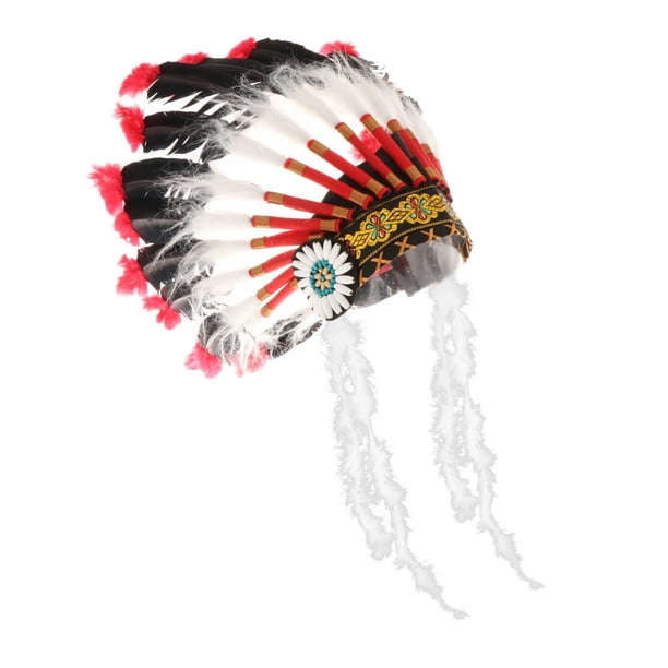 Tocado de plumas, accesorio para fotos, accesorio para el cabello, sombrero de jefe indio americano para fiesta estilo E