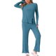 thumbnail image 2 of Conjunto de pijamas INSPIRE CHIC para mujer, con cuello redondo, de manga larga, ropa de dormir suave, PJs de loungewear con bolsillo, azul pavo real, 2 of 6