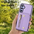 thumbnail image 3 of Wallet Case for Samsung Galaxy A35, Classic Lychee Texture PU Leather Purse Case with Accordion Card Slots, Protective Crossbody Flip Cover with Zipper Shoulder Strap Lanyard for Women Girls, Purple, 3 of 8
