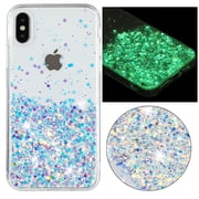 Luminous Case for iPhone XS / iPhone X, Glow in the Dark Fluorescent Glitter Case for Women Girls, Bling Sparkle Lightweight Slim Shockproof Protective Phone Cover for iPhone XS / iPhone X, White