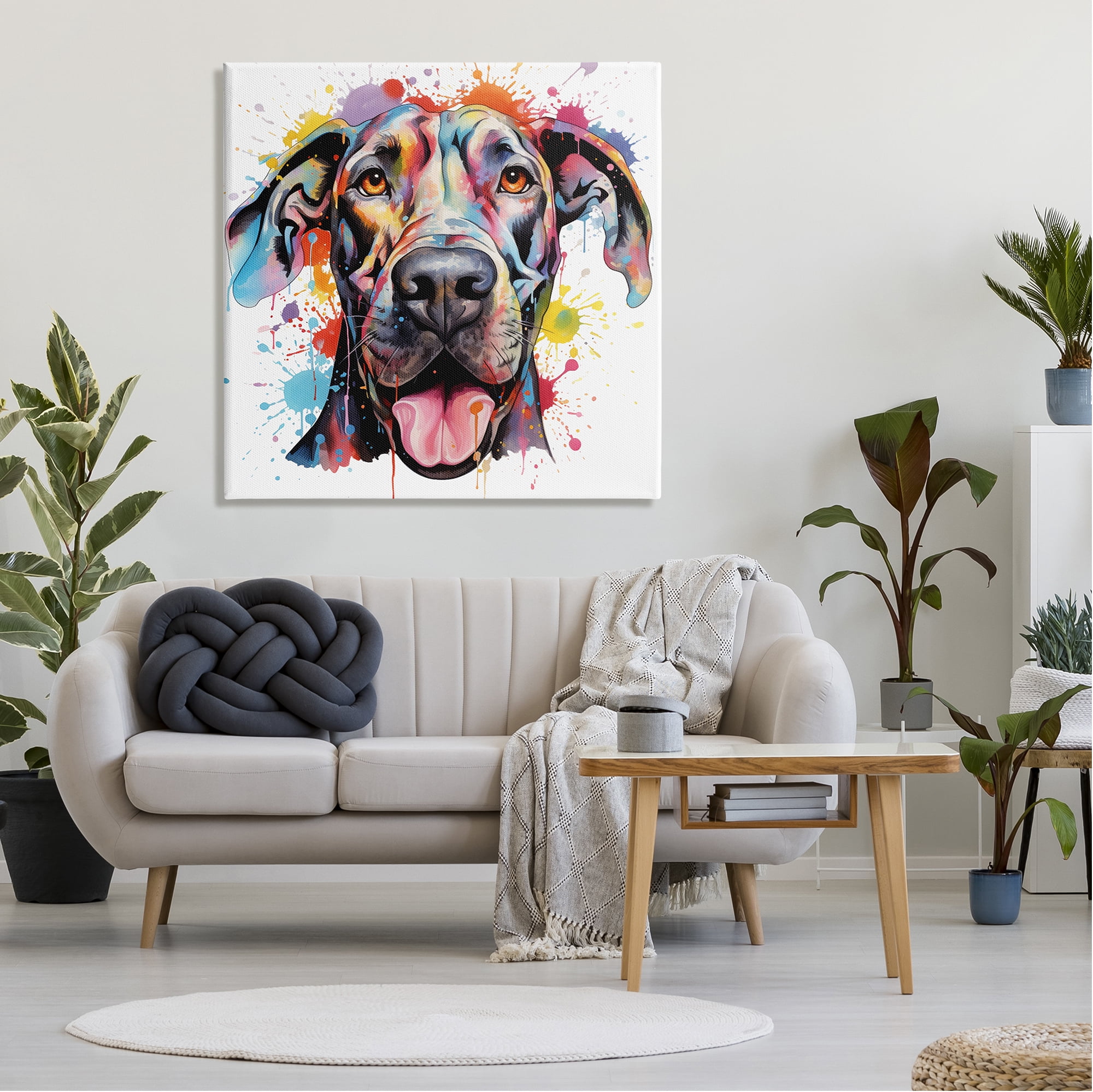 Stupell Industries Great Dane Paint Splatter Animals & Insects Painting Gallery Wrapped Canvas Art Print Wall Art, 36 x 36
