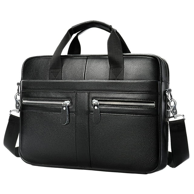 Maletín Salvador de Cuero para Ordenador Portátil de 15 Pulgadas para Hombre Bandolera Negro