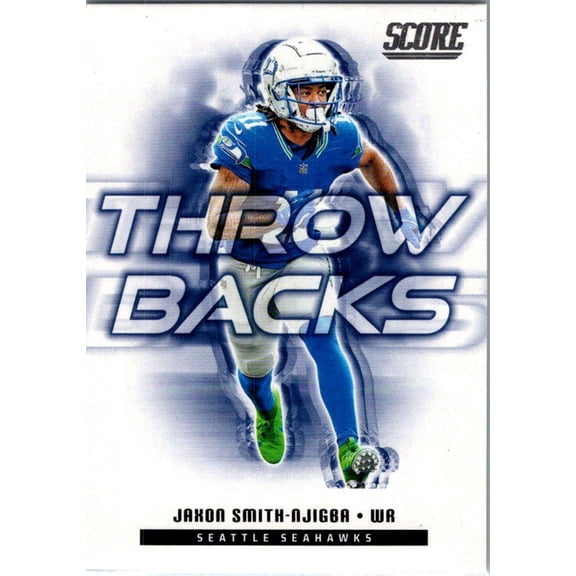 Collectible 2025 Panini Score Football Throwbacks Jaxon Smith-Njigba #5 Seattle Seahawks Seattle Seahawks NFL Football Trading Card
