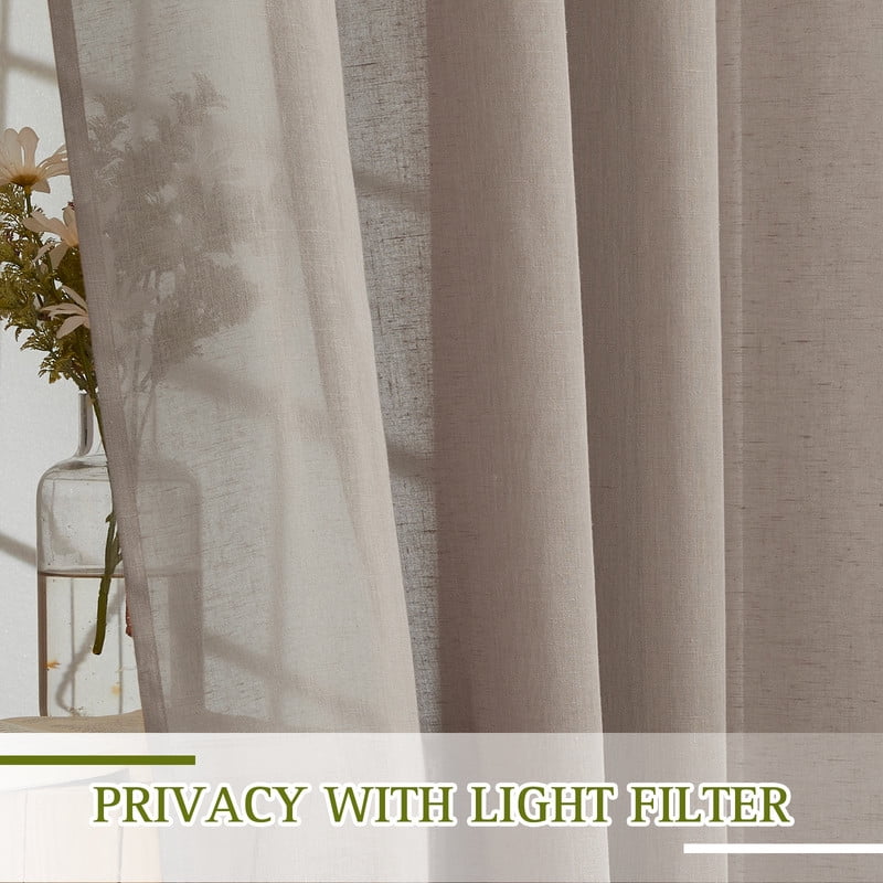 NICETOWN Sheer Curtains for Living Room, Grommet Semi Sheer Linen Window Treatment Linen Weave Vertical Drapes Privacy with Light Filter for Bedroom, 52"x72", Burlap, 2 Panels