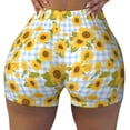 thumbnail image 2 of Junzan Blue White Plaid Sunflower Pattern Women Workout Impact Shorts,Scrunch Short Gym Yoga Running Sport Scrunch Butt Lifting Shorts-Small, 2 of 8