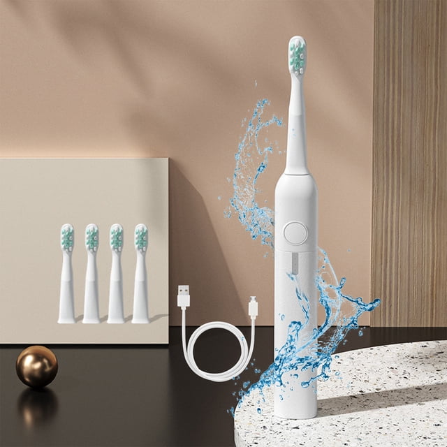 Binmer USB Charging Toothbrush, Toothbrush With 4 Brush Heads, Smart 3 Gear Toothbrush IPX7