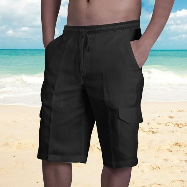 pstuiky Pantalones cortos para hombre, Pantalones cortos de verano para hombre, elásticos, con cordón y color liso, holgados e informales, para playa Pantalones cortos cargo