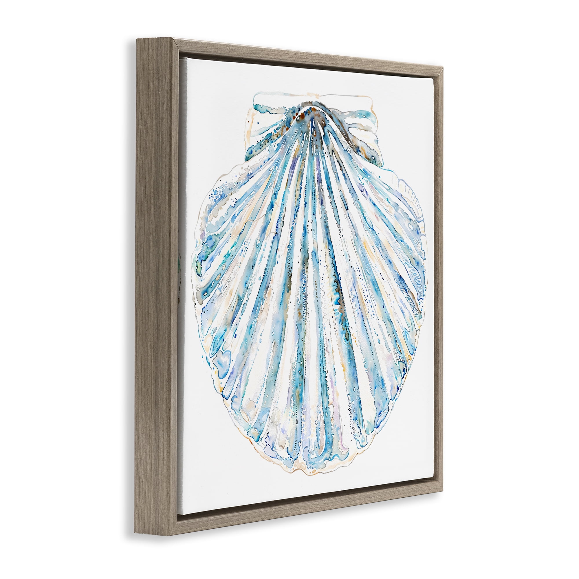 Stupell Industries Clam Shell on White Coastal Painting Brown Floater Framed Canvas Art Print Wall Art, 18 x 18