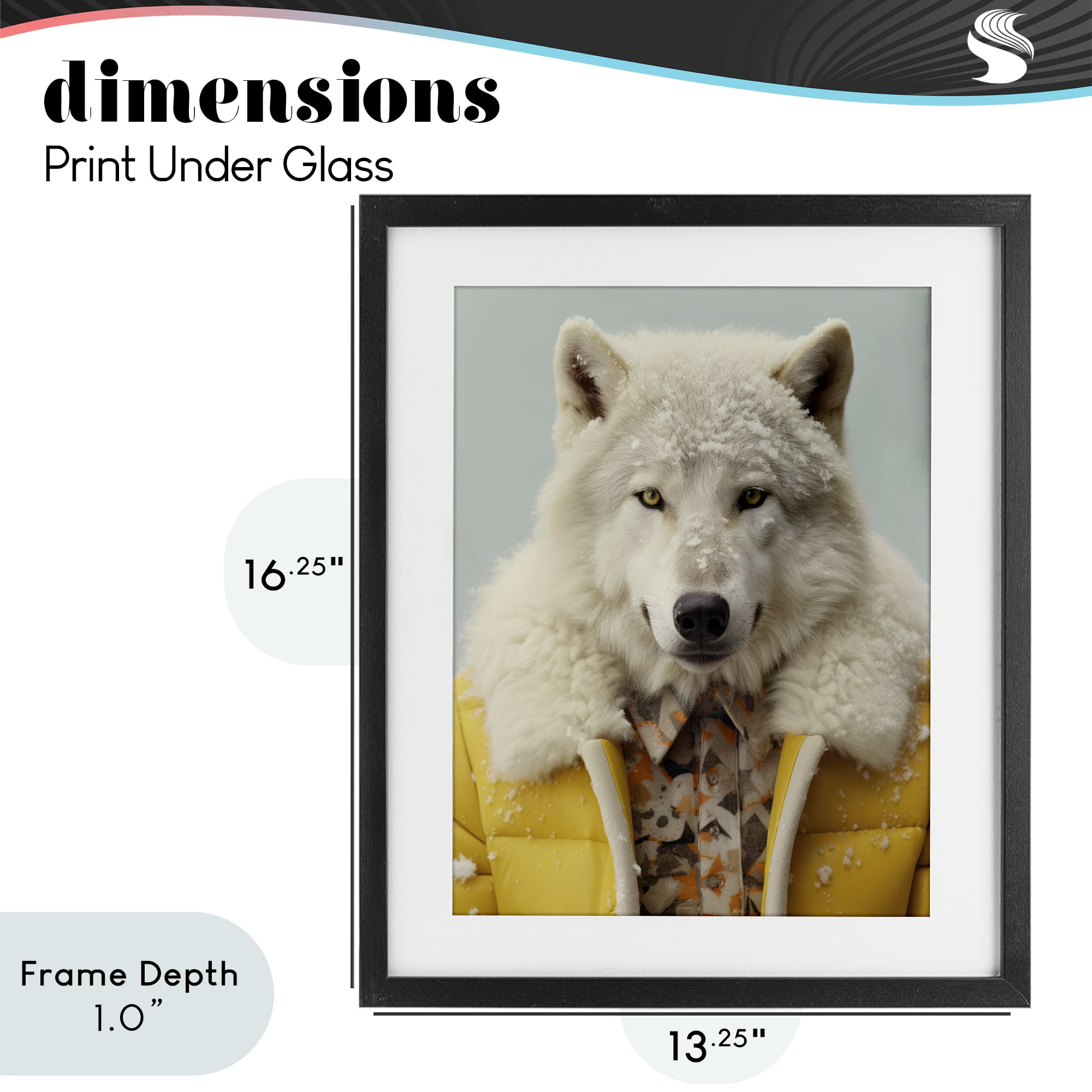 Stupell Industries Snow Wolf Yellow Jacket Black Framed Print Under Glass, design by Ray Powers