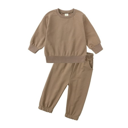 

Toddler Outfits Sets For Teens Boys Girls Winter Long Sleeve Sports Solid Colour Tops Pants 2Pcs Kids Clothes Suit