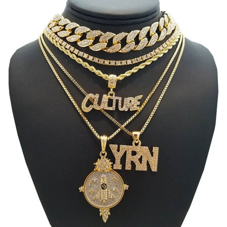 Set Tennis Necklace - Migos Iced out CULTURE, YRN, SPACESHIP Cuban & 1 Row Tennis Chain Necklace set